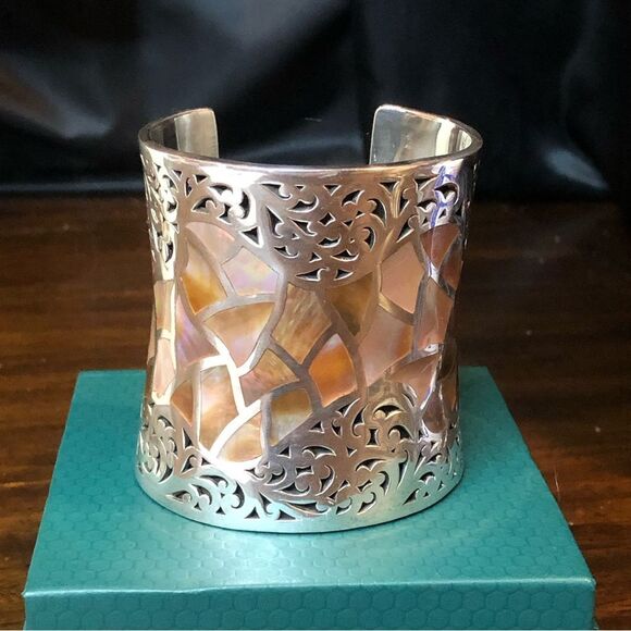 LOIS HILL Tall Sterling Silver Abalone Mosaic Inlay Cuff Bracelet - Picture 17 of 17